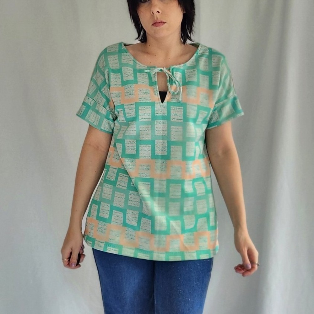 70s‎ Green and Peach Home Made Blouse